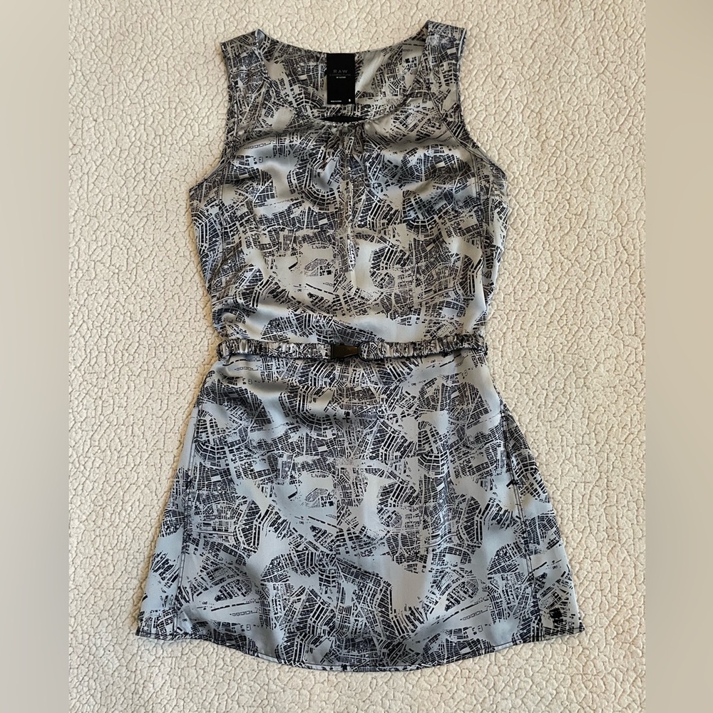 G-Star Silk “Baltimore” Sleeveless Scoop Neck Dress - map of Amsterdam pattern